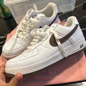 COPY - COPY - White and Brown Nike Air Force ones.  Sz. 10.5